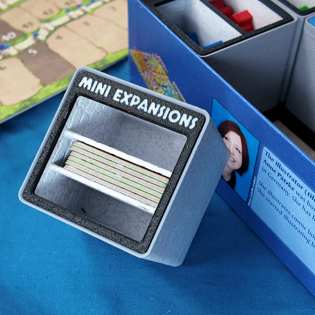 LegendaryMakes Carcassonne Stone & Marble Ruins Gridfinity Organizer – Crisp Skranji engraved labels in white PLA Mini Expansions 3 bin