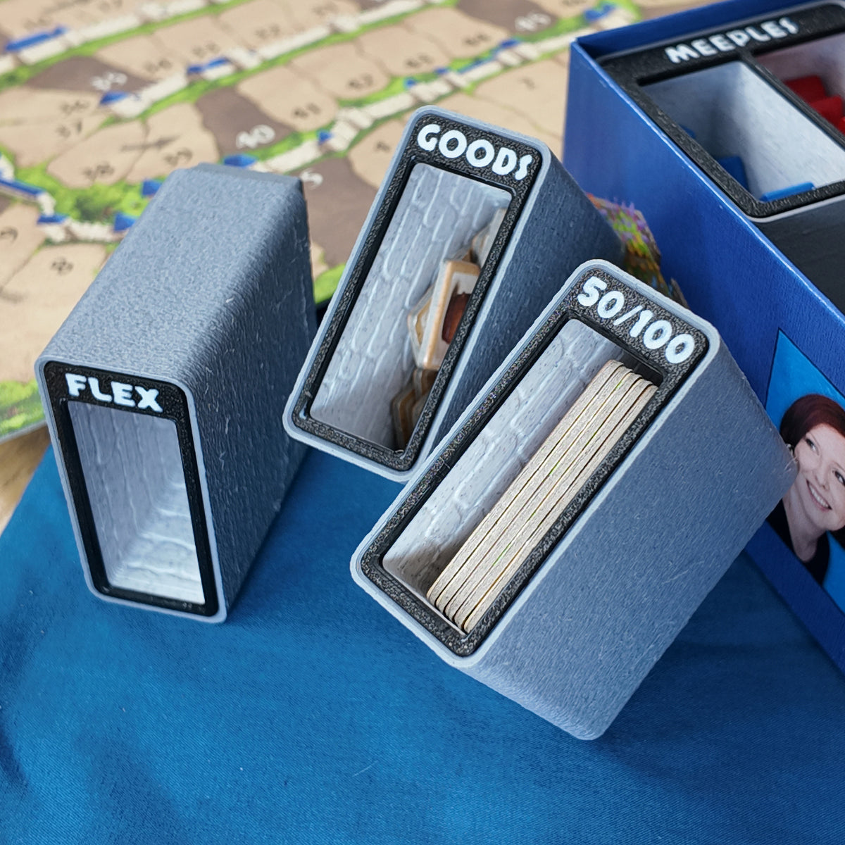 Carcassonne Organizer Stone Marble Themed Gridfinity Fits 2nd 3rd Edition 3D Printed Board Game Storage Solution